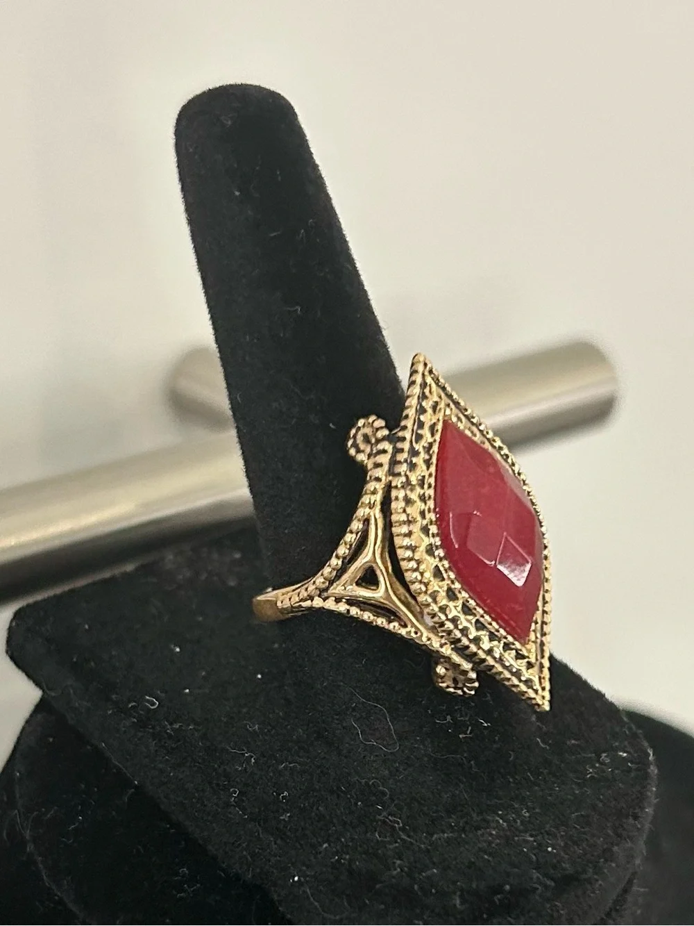 Barse BronzeRing with Deep Red Marquise Stone